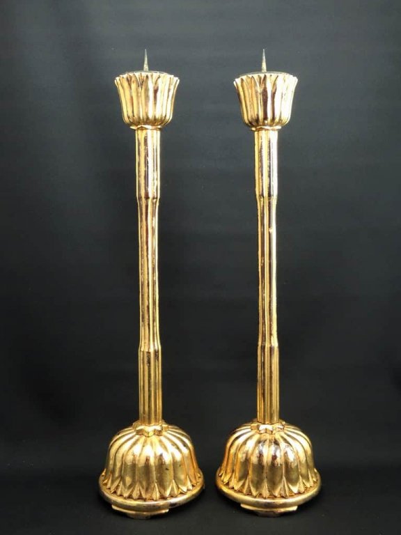  / Gold-Lacquered Candle Sticks   set of 2