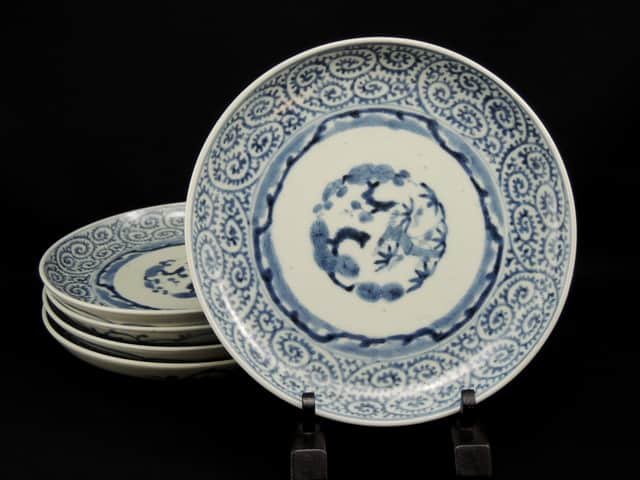 Τʸ / Imari Blue & White Plates with the pattern of 'Takokarakusa' (20.6cm)  set of 5