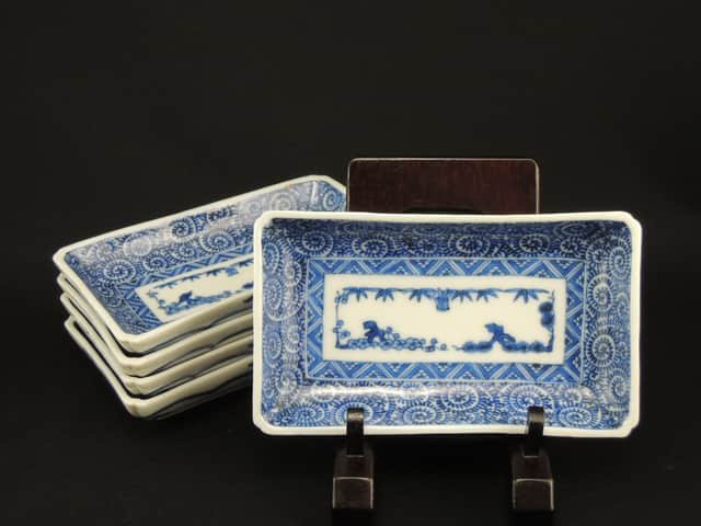 ΤʸĹ / Imari Blue & White Small Rectangular Plates set of 5