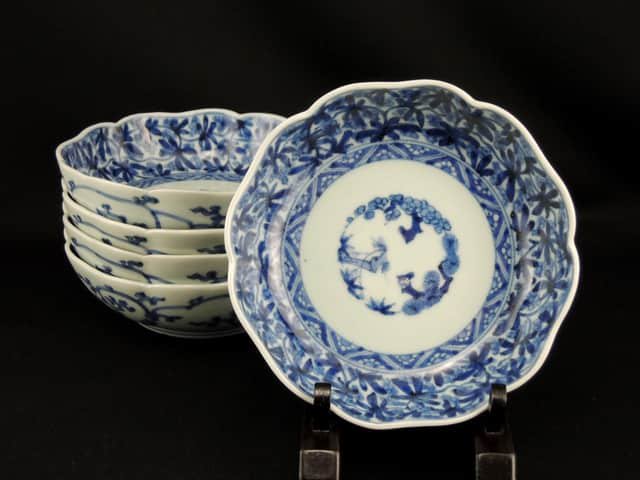 伊万里染付草花文なます皿　五枚組 / Imari Blue & White 'Namasu' Bowls set of 5