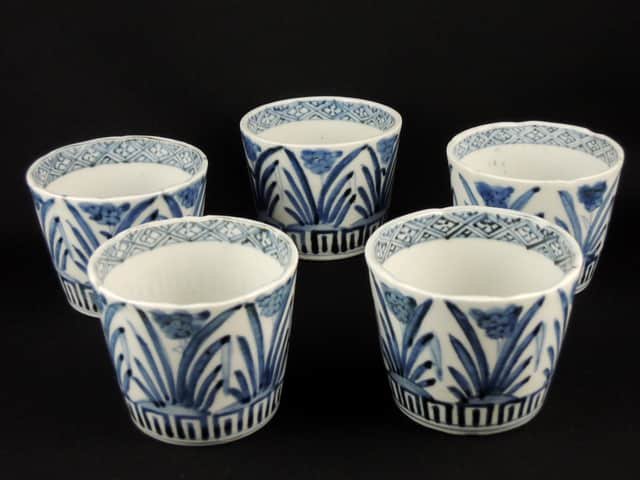 伊万里染付水仙文蕎麦猪口　五客組 / Imari Blue & White Soba Cups with the picture of Narcissuses  set of 4