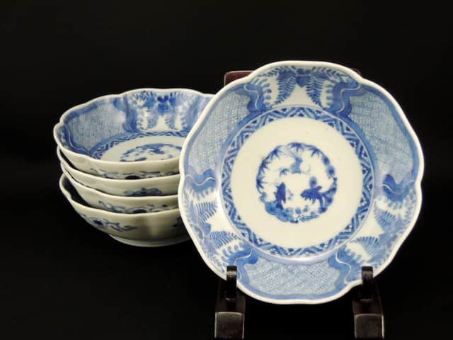 Τƣʸʤޤ / Imari Blue & White 'Namasu' Bowls with the picture of Wisteria set of 5