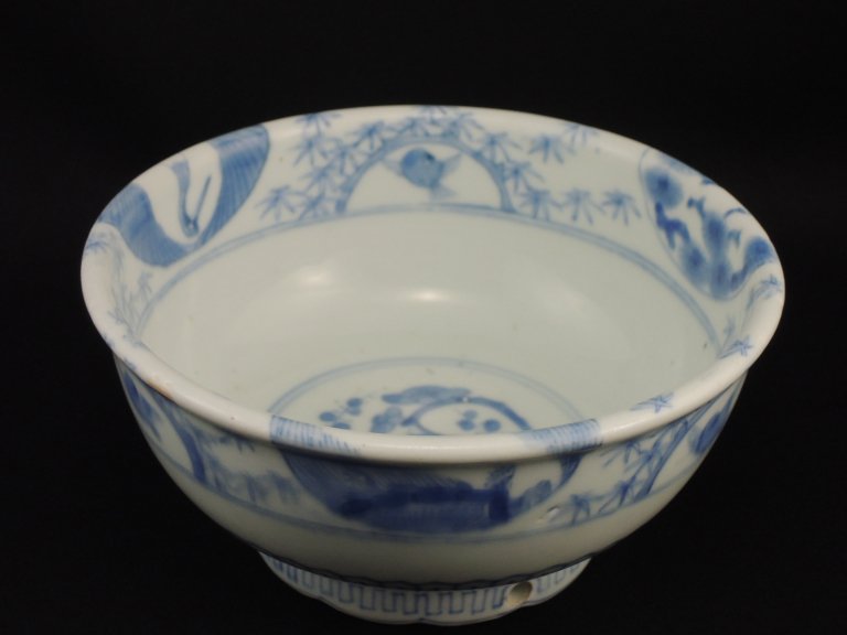 伊万里染付鶴竹雀文中鉢 / Imari Blue & White Bowl