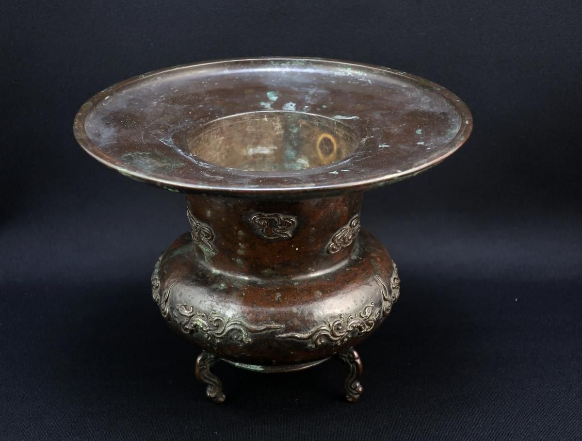 銅器薄端花器「渡雲斎作」 / Bronze Flower Vase - OKURA