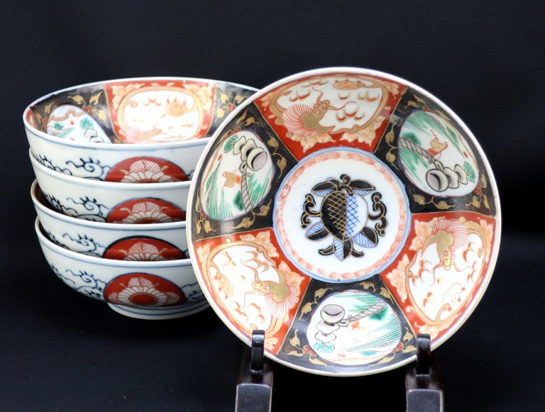 伊万里色絵大なます皿　五枚組 / Imari Large Polychrome 'Namasu' Bowls  set of 5