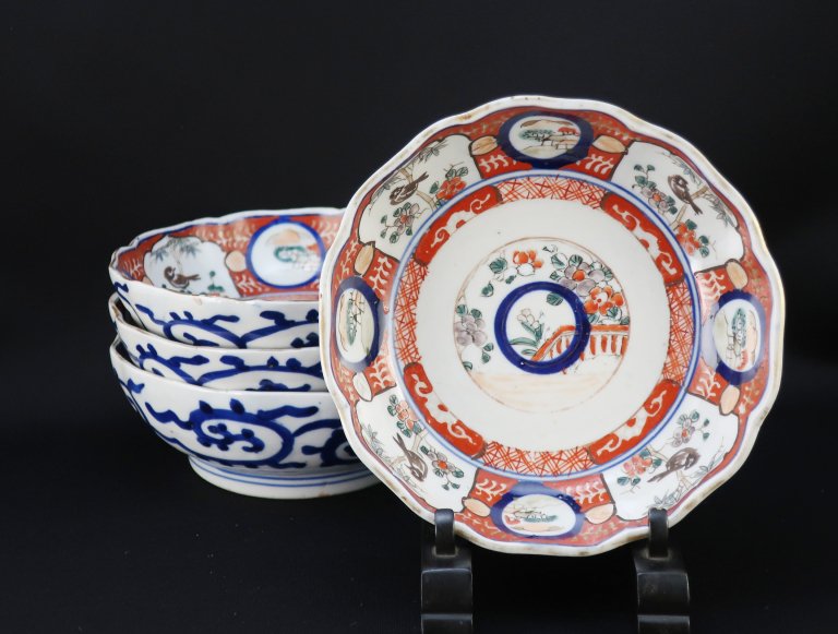 伊万里色絵なます皿　四枚組 / Imari Polychrome 'Namasu' Bowls  set of 4