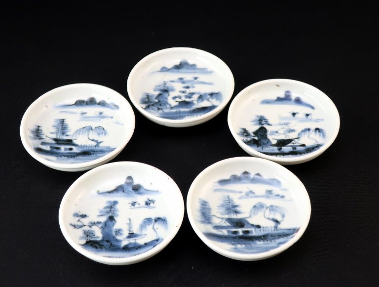 伊万里染付山水文豆皿　五枚組 / Imari Small Blue & White Plates  set of 5