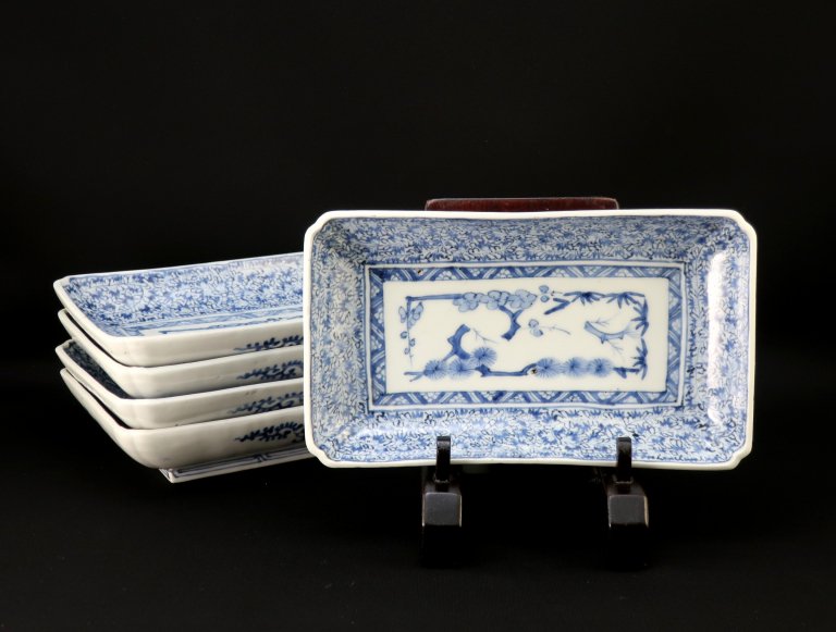 ΤʸĹ / Imari Rectangular Blue & White Plates  set of 5