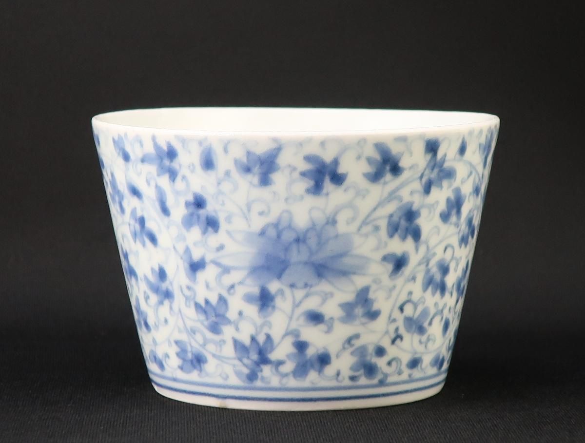 伊万里焼染付海辺風景図蕎麦猪口3個 B31561（b086 旧家蔵出品 古