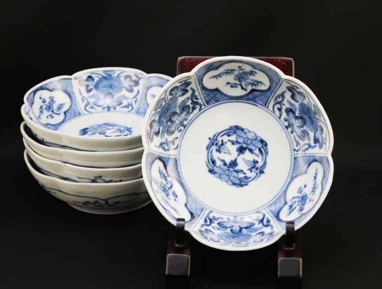 Τַ߲ʤޤ / Imari Blue & White Plum-flower shaped Bowls  set of 5