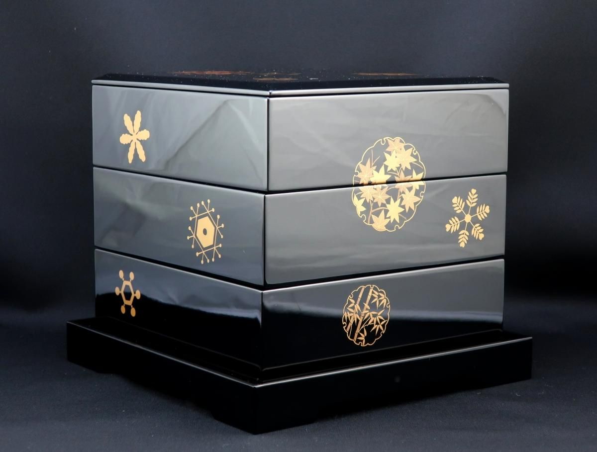一流の品質 平安象彦黒塗蒔絵重箱 /Kyoto 'Jubako Lacquered Black 'Zohiko' 重箱