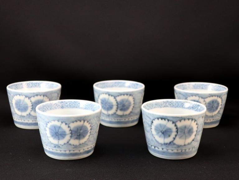 伊万里染付撫子文蕎麦猪口　五客組 / Imari Blue & White Soba Cups  set of 5