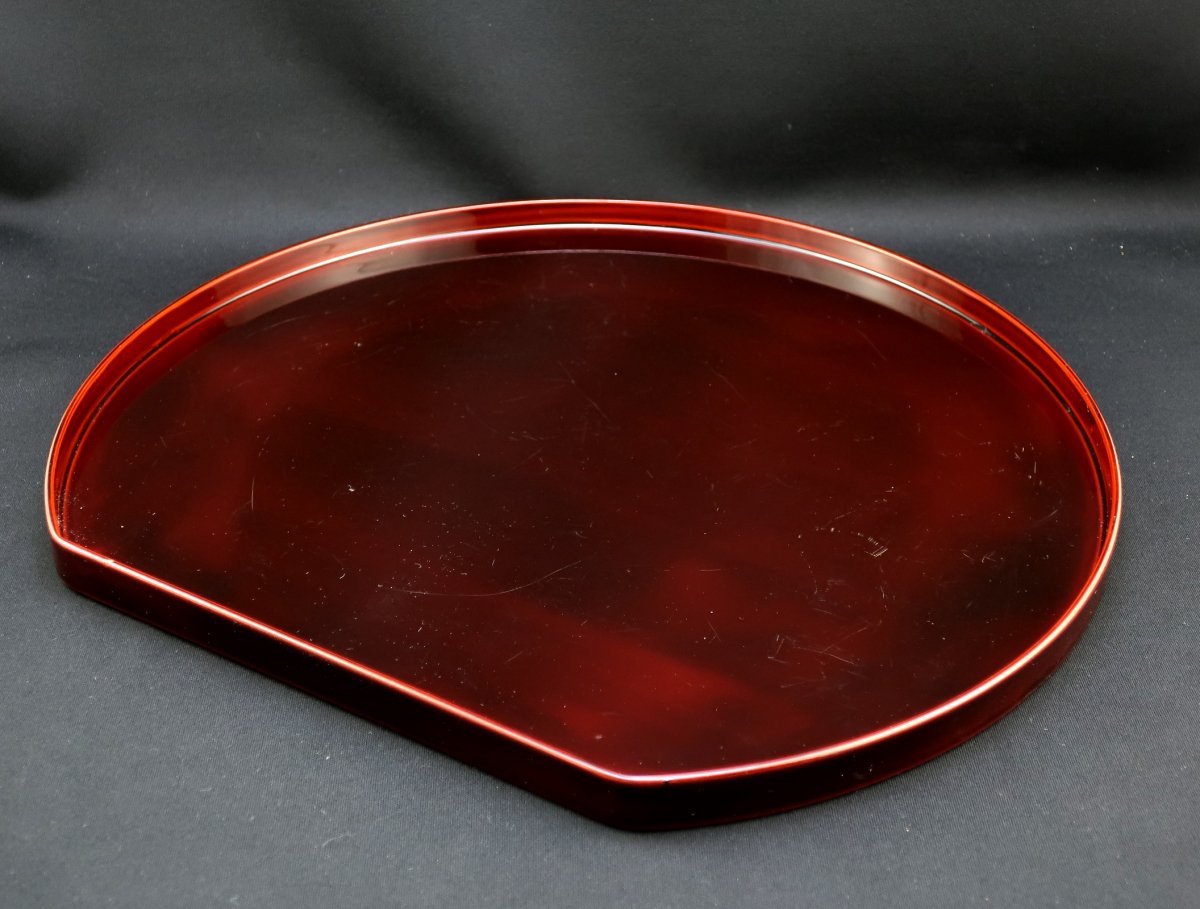 紅春慶塗半月膳 五枚組 / Red 'Shunkei' lacquered Trays set of 5 - OKURA ORIENTAL