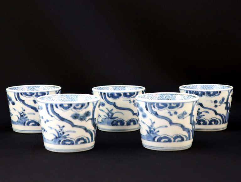伊万里染付松竹梅文蕎麦猪口　五客組 / Imari Blue & White 'Soba' Cups  set of 5