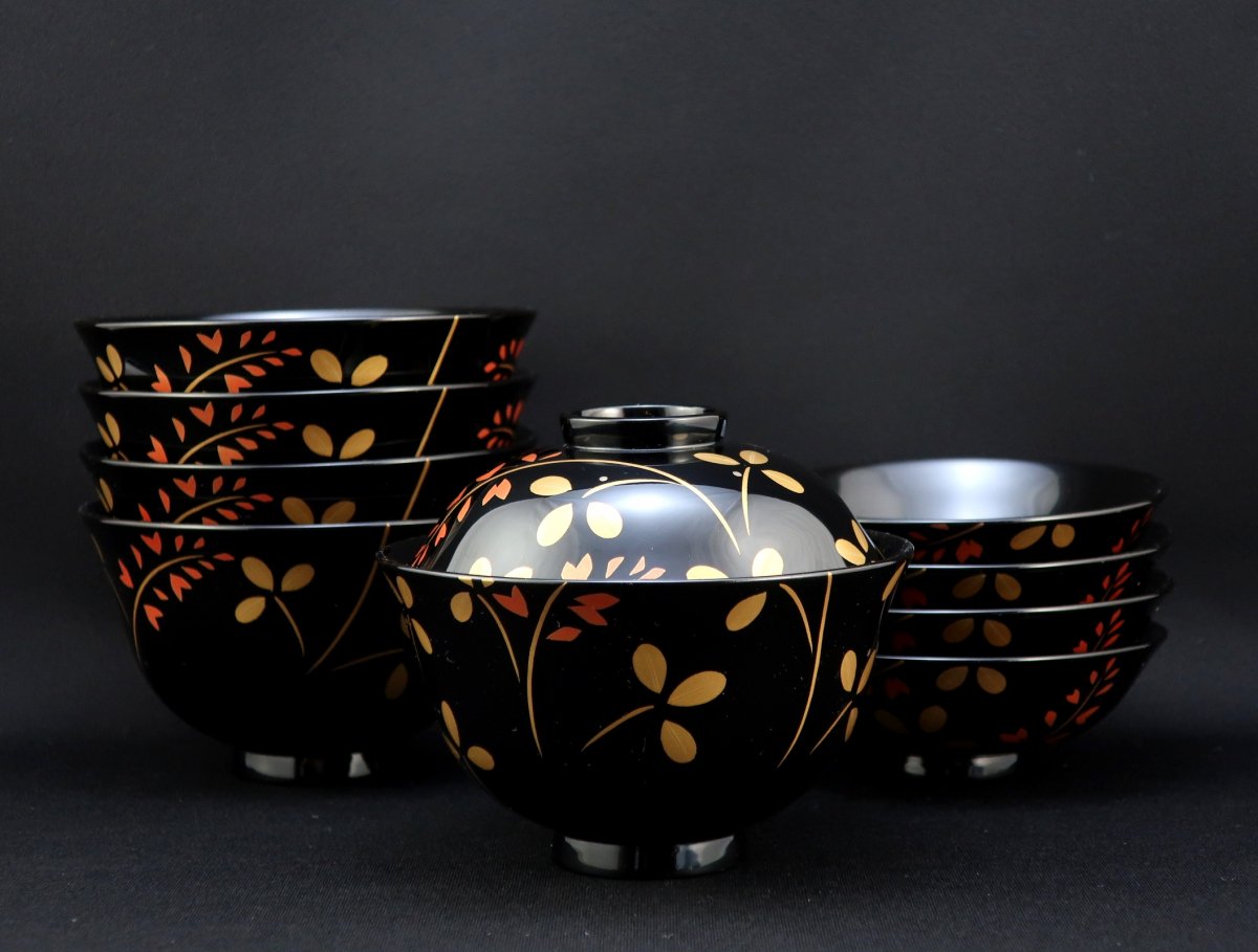 輪島塗萩蒔絵吸物椀 五客組 / Wajima-lacquered Soup Bowls with Lids 