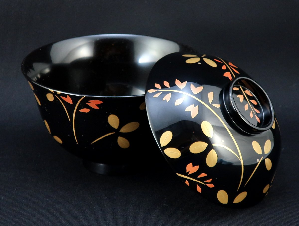 輪島塗萩蒔絵吸物椀 五客組 / Wajima-lacquered Soup Bowls with Lids set of 5 - OKURA  ORIENTAL ART / 大蔵オリエンタルアート