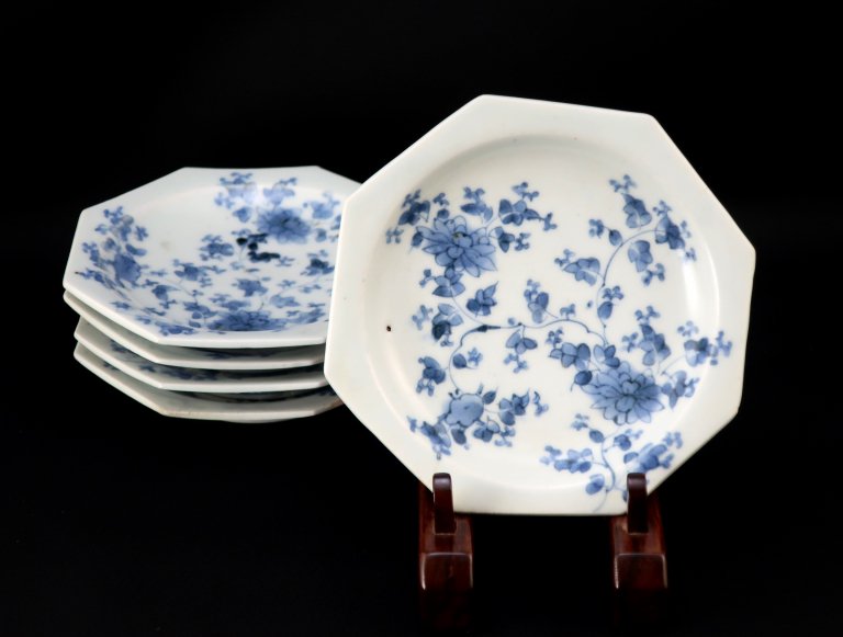 ΤյʸȬѻ / Imari Octagonal Blue & White Plates  set of 5