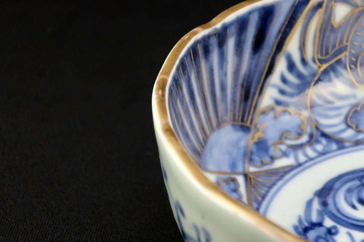 伊万里金彩染付龍鳳凰文なます皿 五枚組 / Imari Blue & White 伊万里金彩染付龍鳳凰文なます皿 五枚組 / Imari Blue & White