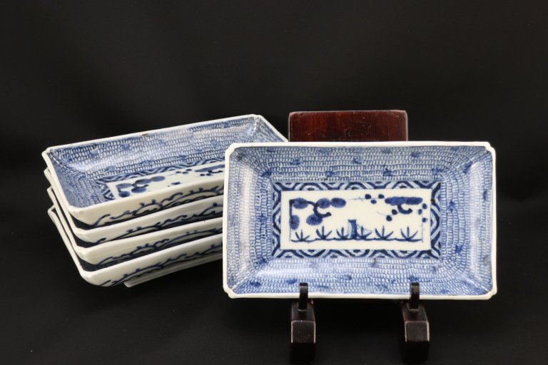 伊万里染付微塵唐草文長皿　五枚組 / Imari Rectangular Blue & White Plates  set of 5