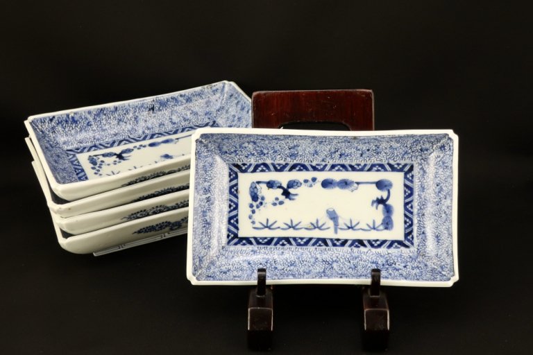 ΤʸĹ / Imari Rectangular Blue & White Plates  set of 5