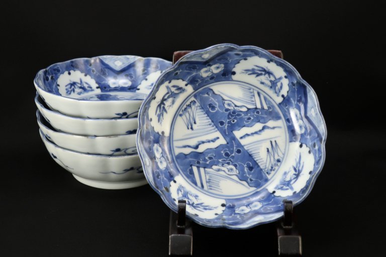 伊万里染付雪輪文なます皿　五枚組 / Imari Blue & White 'Namasu' Bowls set of 5