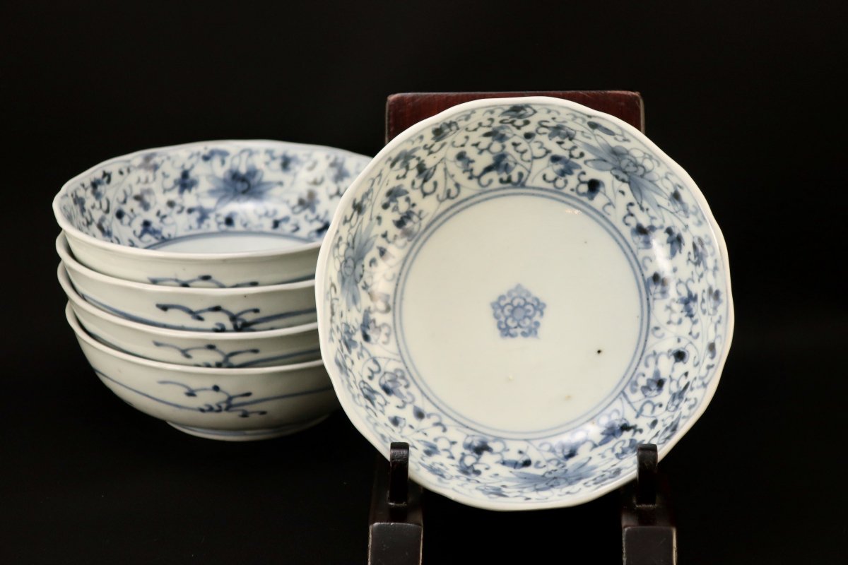 伊万里染付花唐草文なます皿 五枚組 / Imari Blue & White 'Namasu 