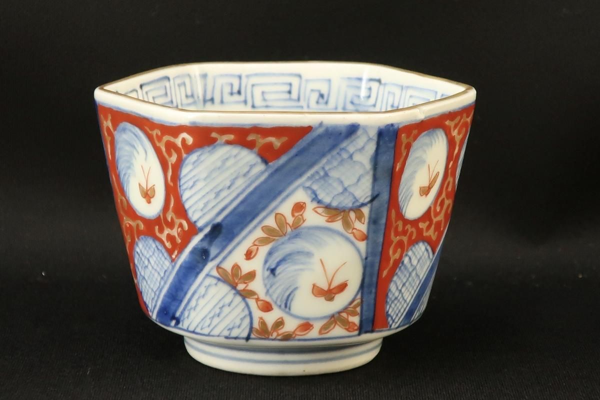 伊万里色絵蝶丸文六角向付 五客組 / Imari Polychrome Hexagonal