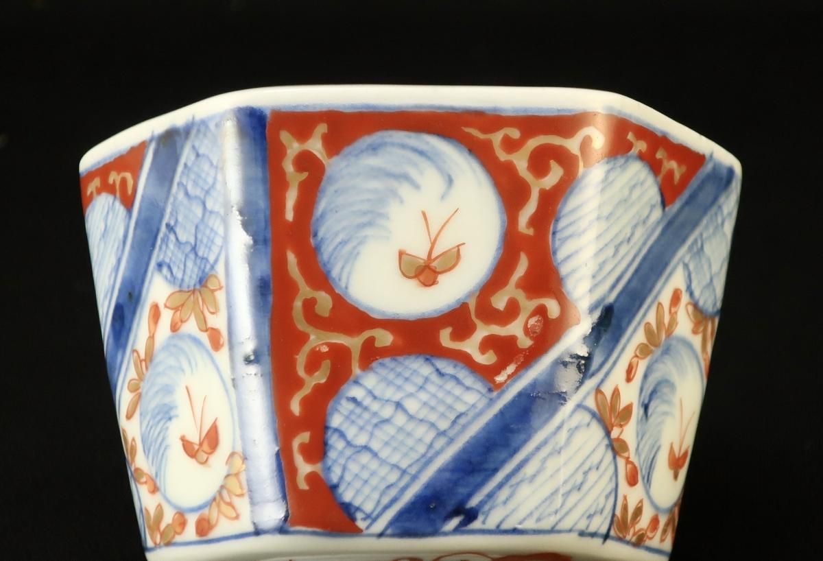 2024年のクリスマス / 五客組 伊万里色絵蝶丸文六角向付 Imari Hexagonal Polychrome 工芸品