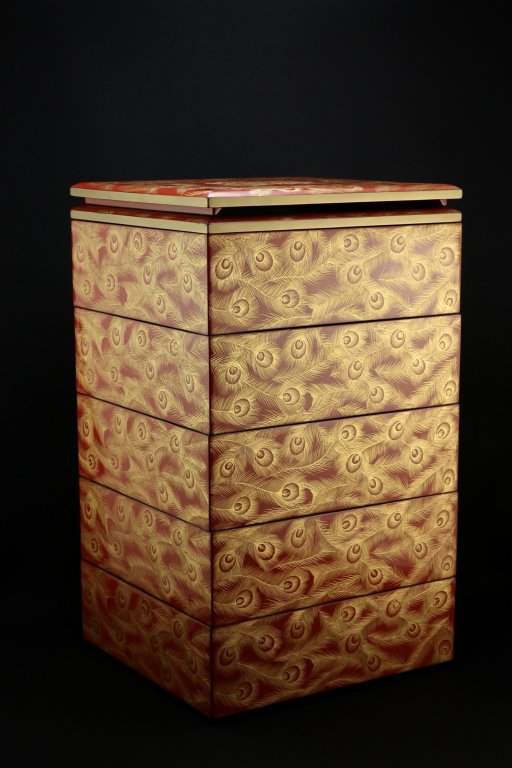 輪島朱塗沈金蒔絵重箱 / Wajima-Red-Lacquered 'Jubako' Food Boxes  