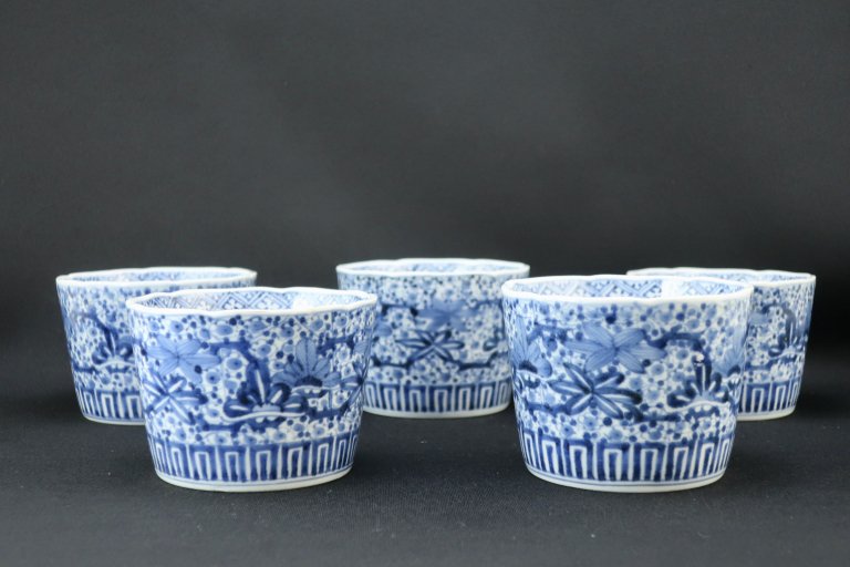 伊万里染付松竹梅文大蕎麦猪口　五客組 / Imari large Blue & White 'Soba' Cups  set of 5
