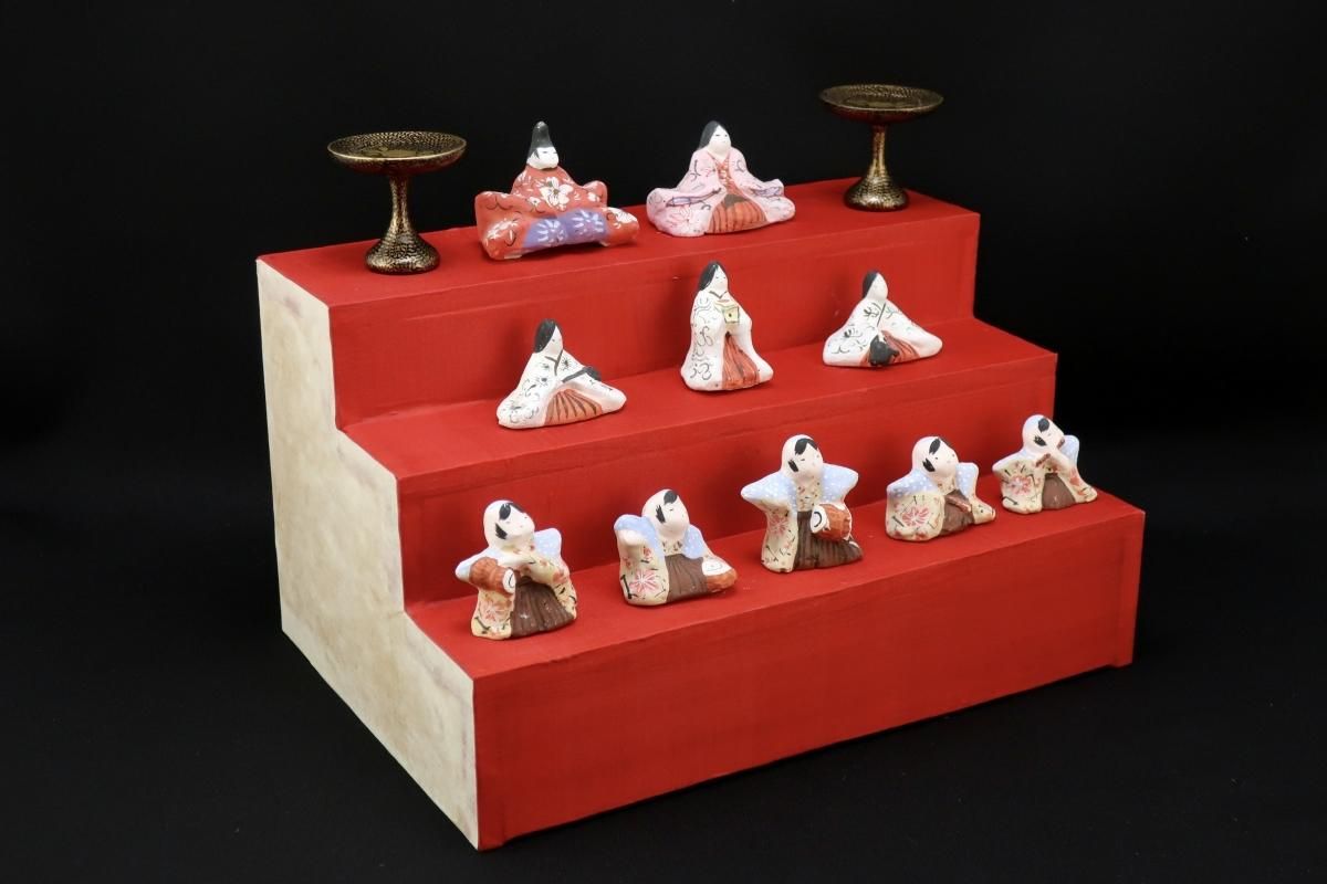 土人形 豆雛三段飾り / Clay Dolls of Hina set - OKURA