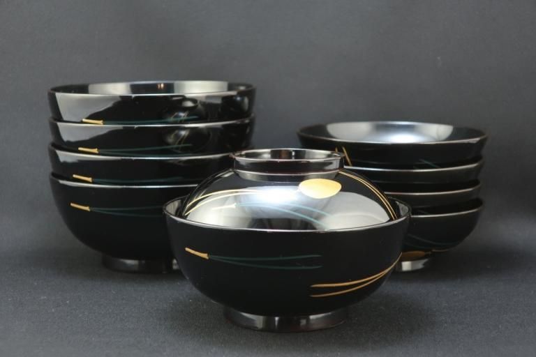 ɾʪС޵ / Black-lacquered Soup Bowls with Lids  set of 5