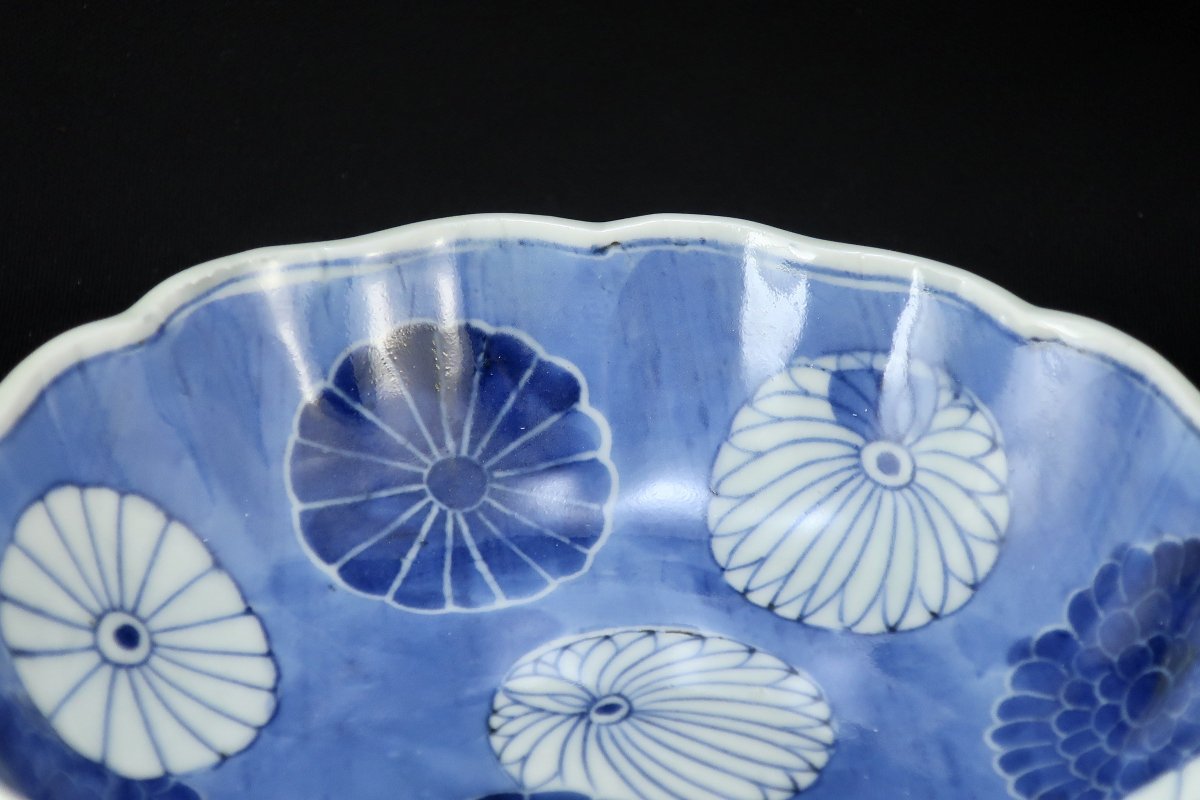 伊万里染付菊紋なます皿 五枚組 / Imari Blue & White 'Namasu' Bowls 