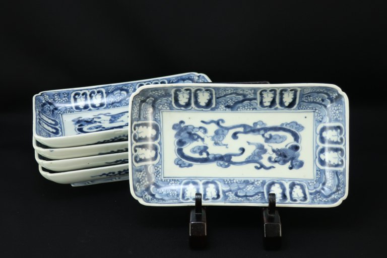 ΤζʸĹ / Imari Rectangular Blue & White Plates  set of 5