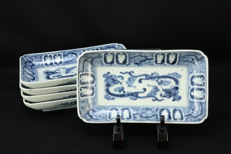 伊万里染付龍文長皿　五枚組 / Imari Rectangular Blue & White Plates  set of 5