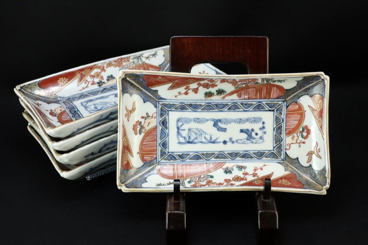 伊万里色絵長皿 五枚組 / Imari Rectangular Polychrome Plates set of