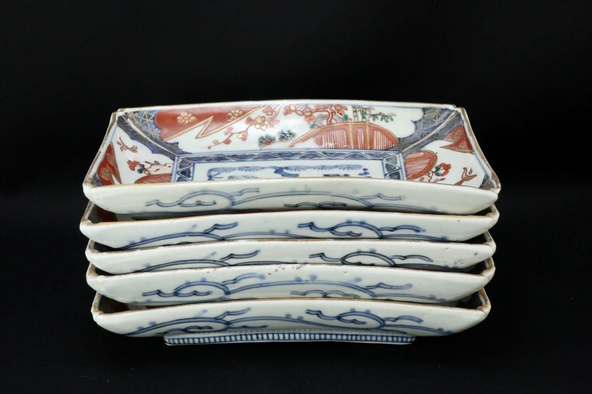 伊万里色絵長皿 五枚組 / Imari Rectangular Polychrome Plates