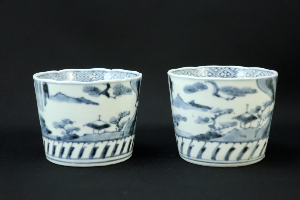 伊万里染付山水文蕎麦猪口　二客組 / Imari Blue & white Soba Cups with the picture of Scenery  set of 2 - OKURA ORIENTAL ART / 大蔵オリエンタルアート