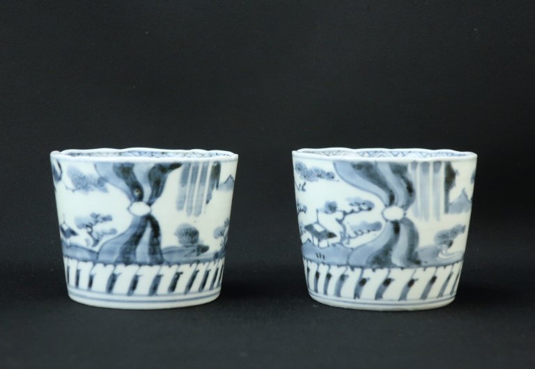 伊万里染付山水文蕎麦猪口　二客組 / Imari Blue & white Soba Cups with the picture of Scenery   set of 2