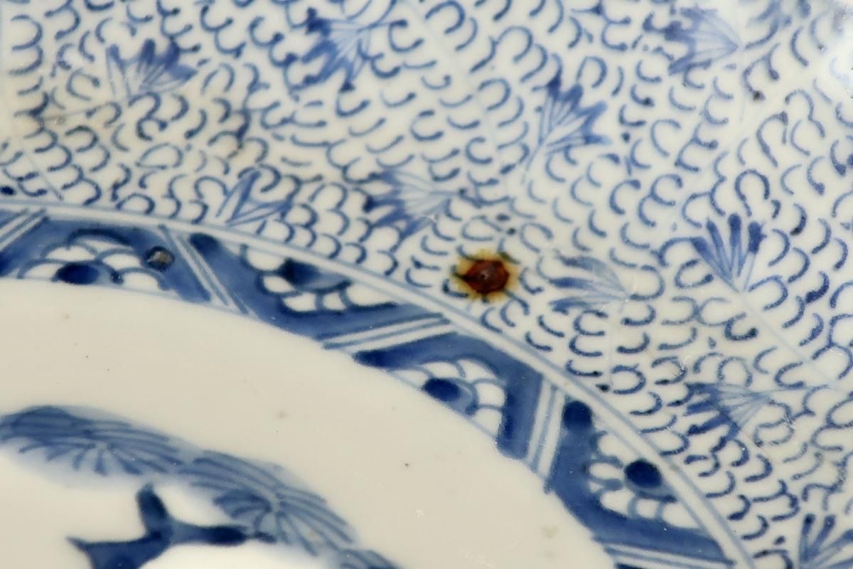 【七七様リクエスト】 古伊万里 微塵唐草輪花皿 1枚 伊万里染付微塵唐草文七寸皿 五枚組 / Imari Blue & White