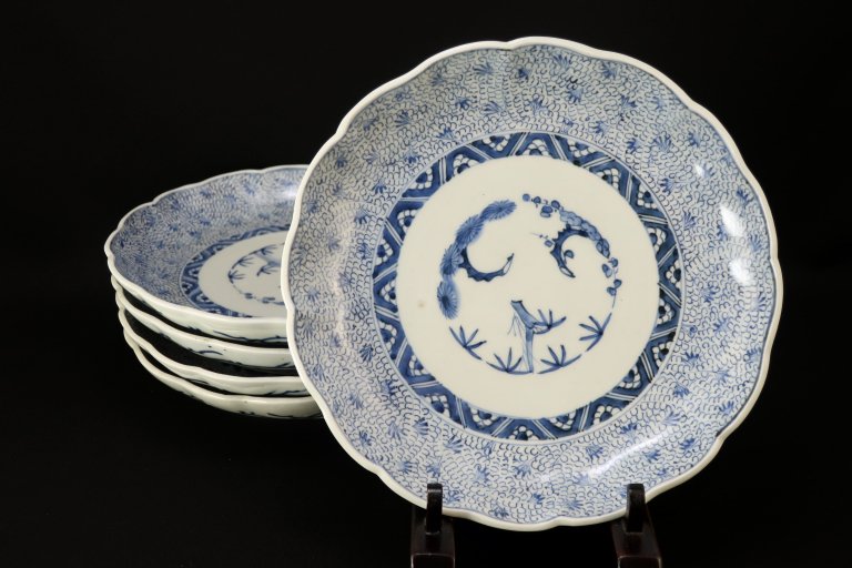 Τʸ / Imari Blue & White Plates with the pattern of 'Mijinkarakusa'  set of 5