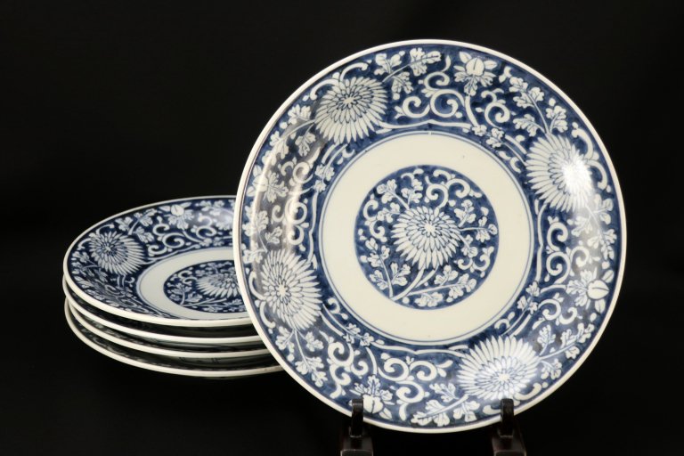 ΤյƲʸ / Imari Blue & White Plates with the pattern of Chrysanthemum flowers  set of 5
