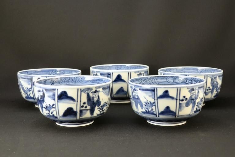 Τڿͤο޾Ч5 / Imari Bluw & White Bowls with the picture fo Tatars  set of 5