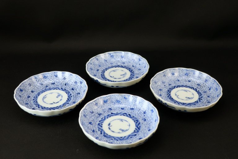 伊万里染付微塵唐草文小皿　四枚組 / Imari Small Blue & White Plates  set of 4