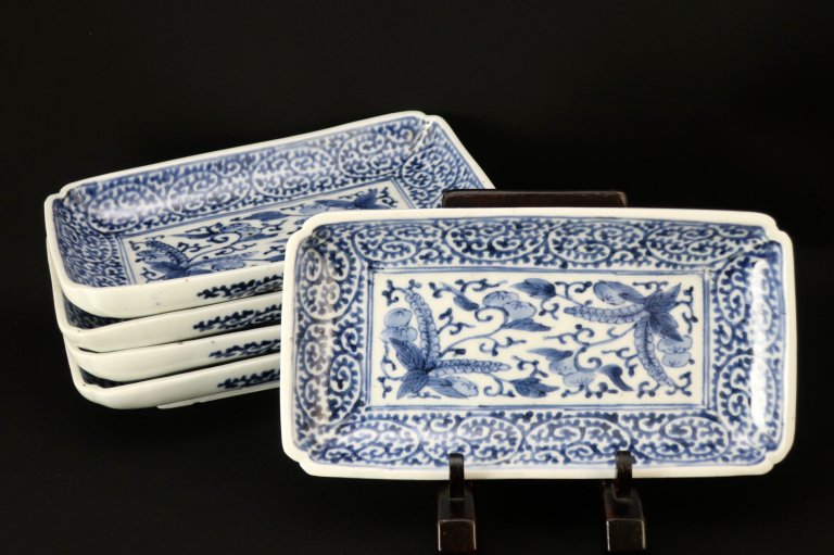 Τ̶ʸĹ / Imari Rectangular Blue & White Plates  set of 5