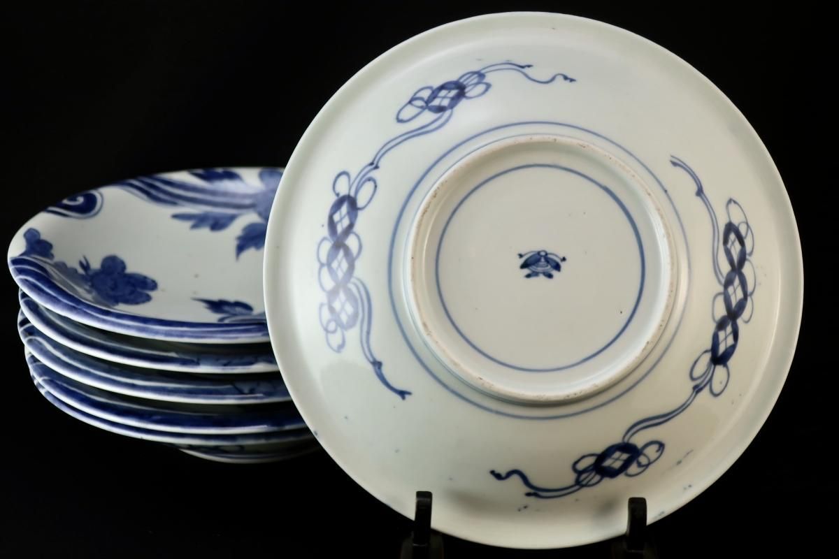 伊万里染付牡丹文七寸深皿 六枚組 / Imar Blue & White Plates with