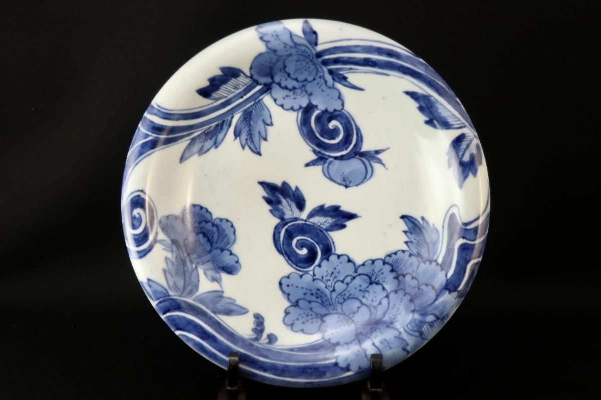 最大5000円OFFクーポン レア 古伊万里 染付 深皿 深鉢 皿 獅子 牡丹