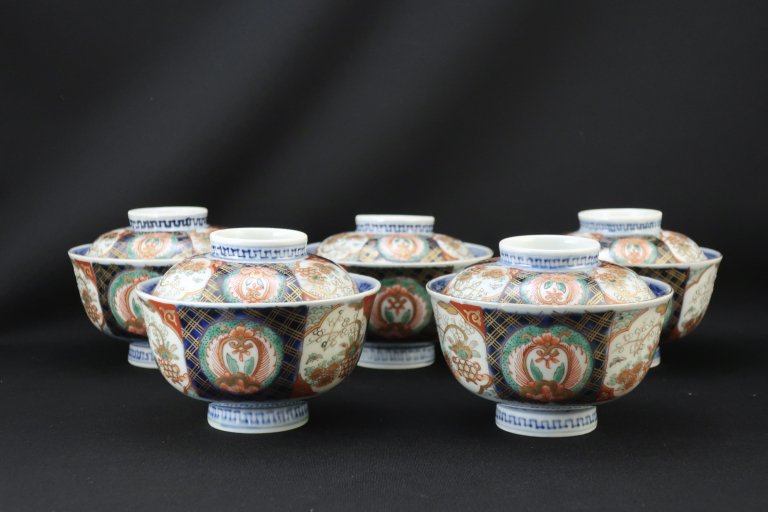 伊万里色絵蓋茶碗　五客組 / Imari Polychrome Bowls with Lids  set of 5