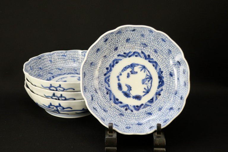 伊万里染付微塵唐草文なます皿　四枚組 / Imari Blue & White 'Namasu' Bowls  set of 4