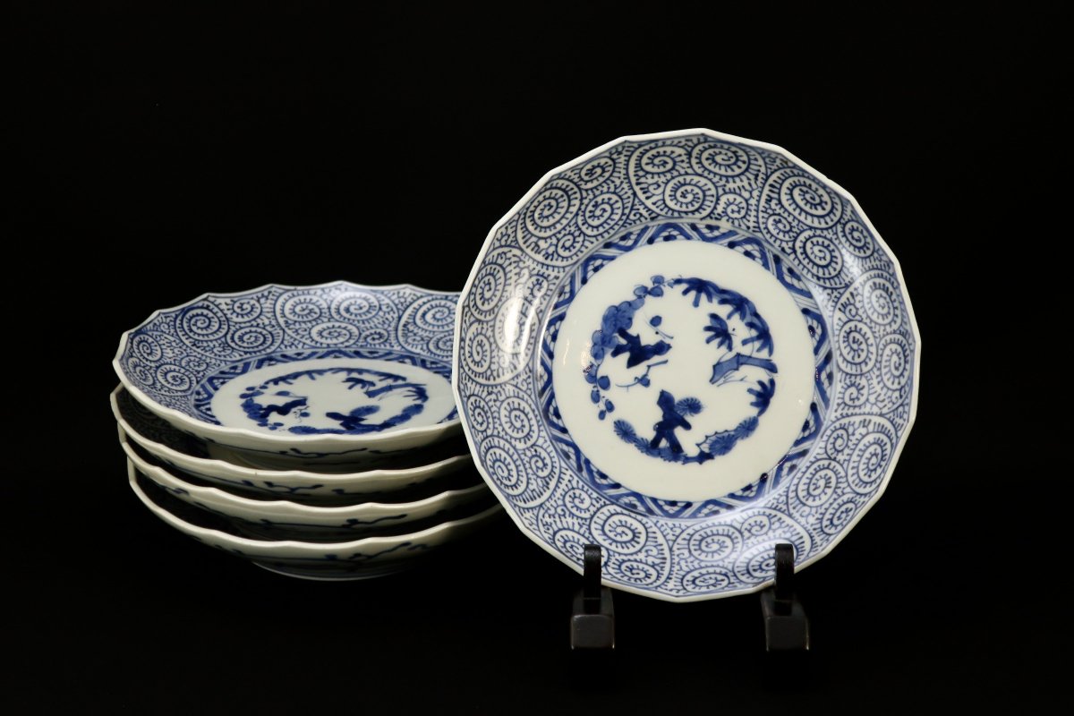 伊万里染付蛸唐草文六寸皿 五枚組 / Imari Blue & White Plates with